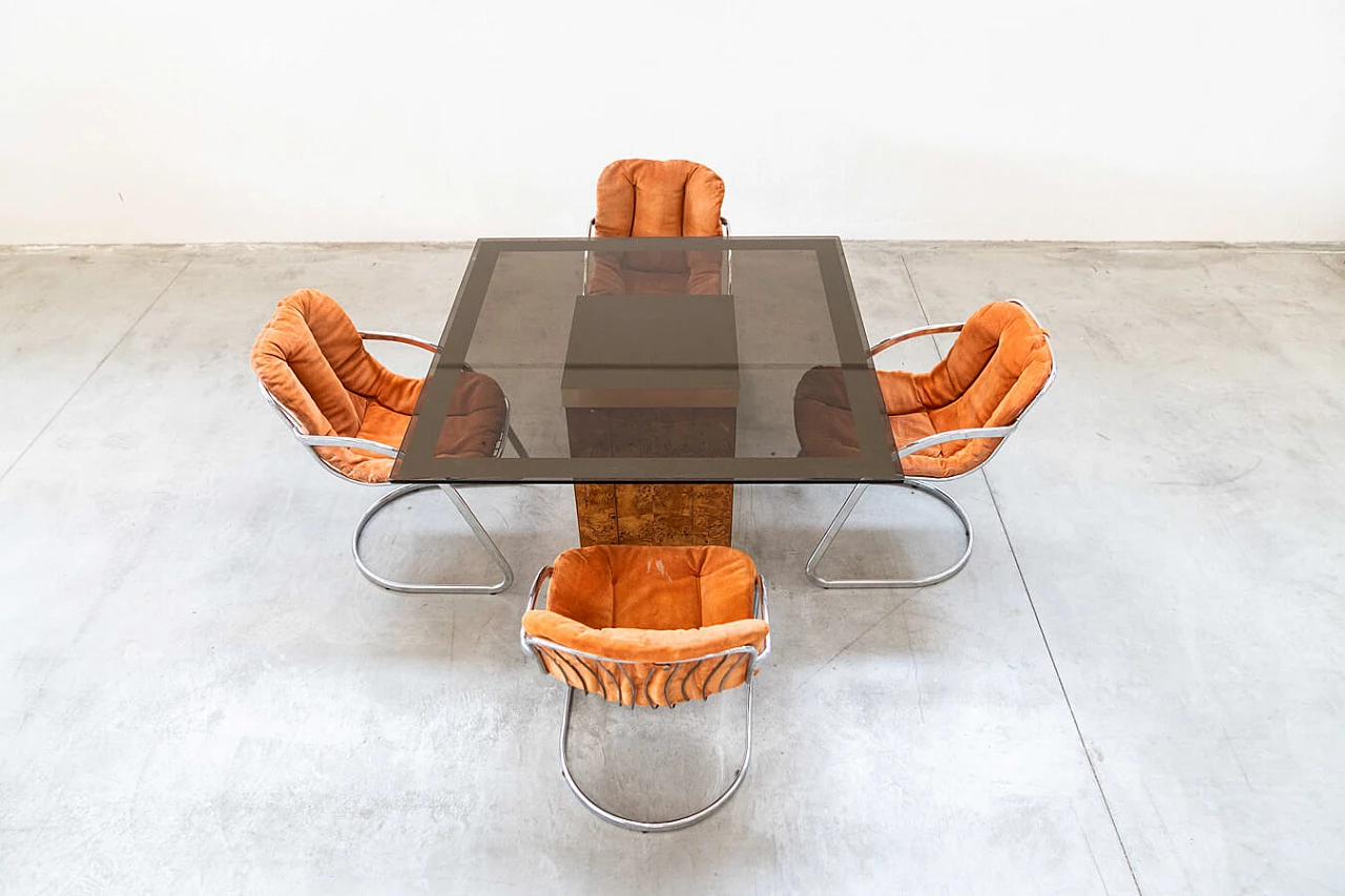 4 Chairs by Gastone Rinaldi for Rima and table in the style of Willy Rizzo, 1970s 2