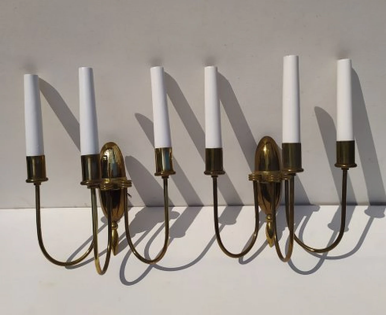 Pair of three-light wall lamps attributed to Arredoluce, 1940s 1