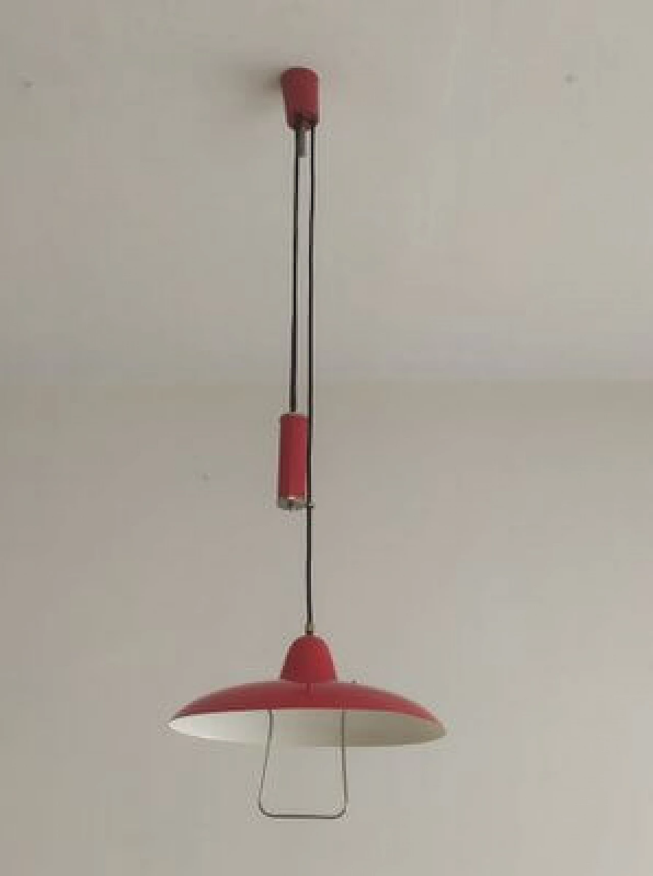 Red metal lamp attributed to Angelo Lelli for Arredoluce, 1950s 1