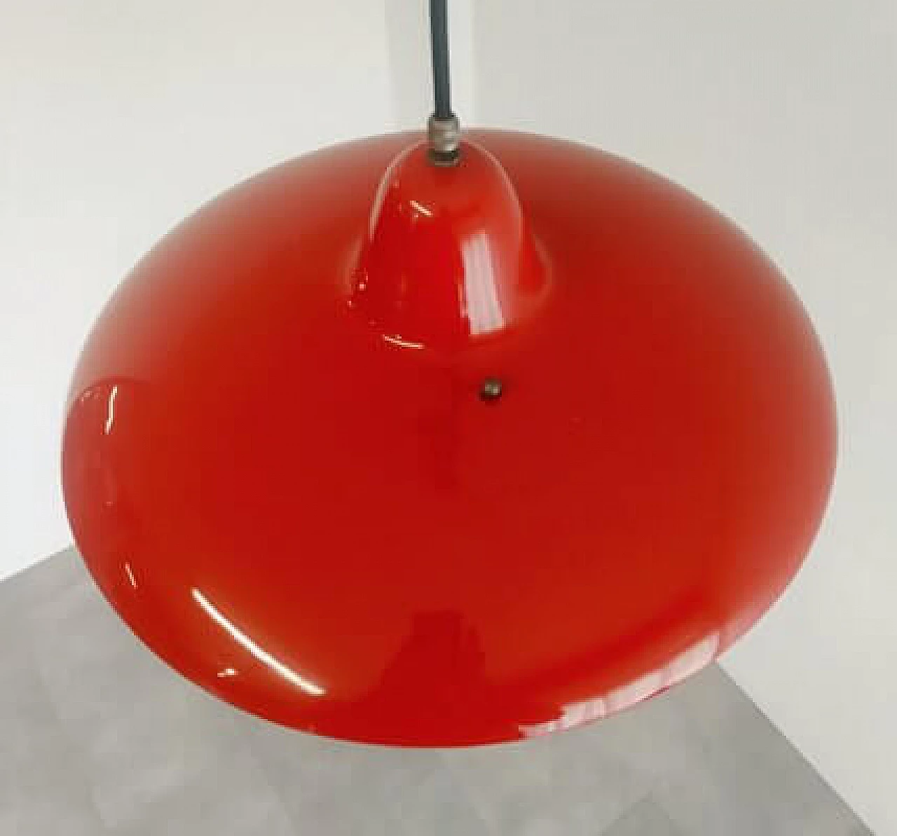 Red metal lamp attributed to Angelo Lelli for Arredoluce, 1950s 3