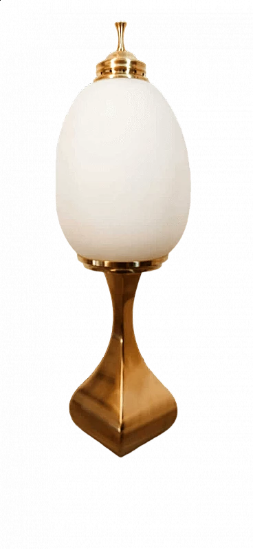 Cast brass table lamp with oval white frosted glass shade, 1960s