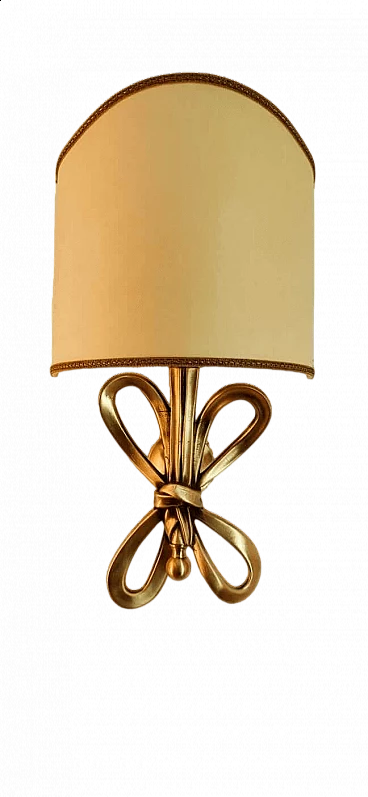 Wall sconce with brass bow and parchment fan diffuser, 1960s