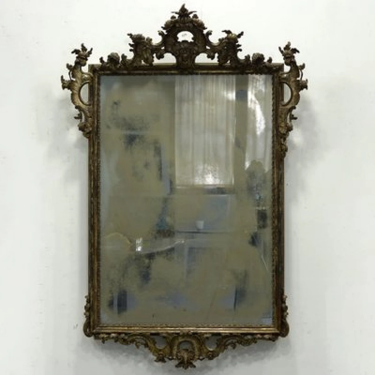 Specchio Luigi XV in legno intagliato in argento mecca, '700 1