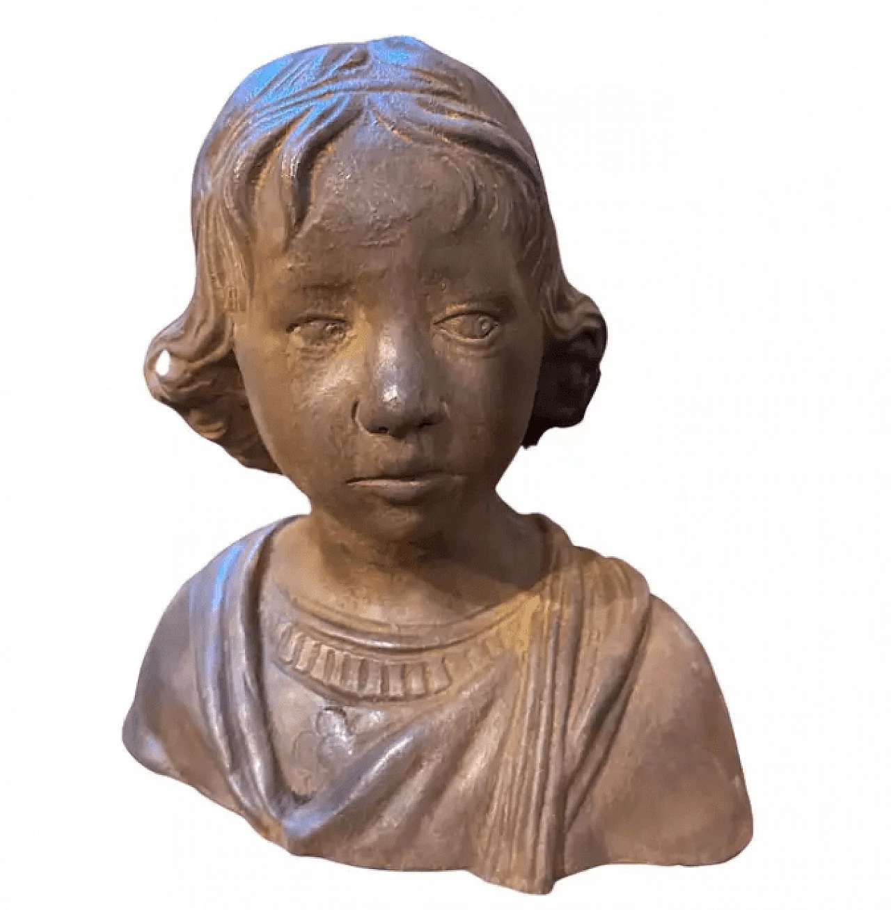 Bust of young girl in Sicilian handmade terracotta, 1930s 1