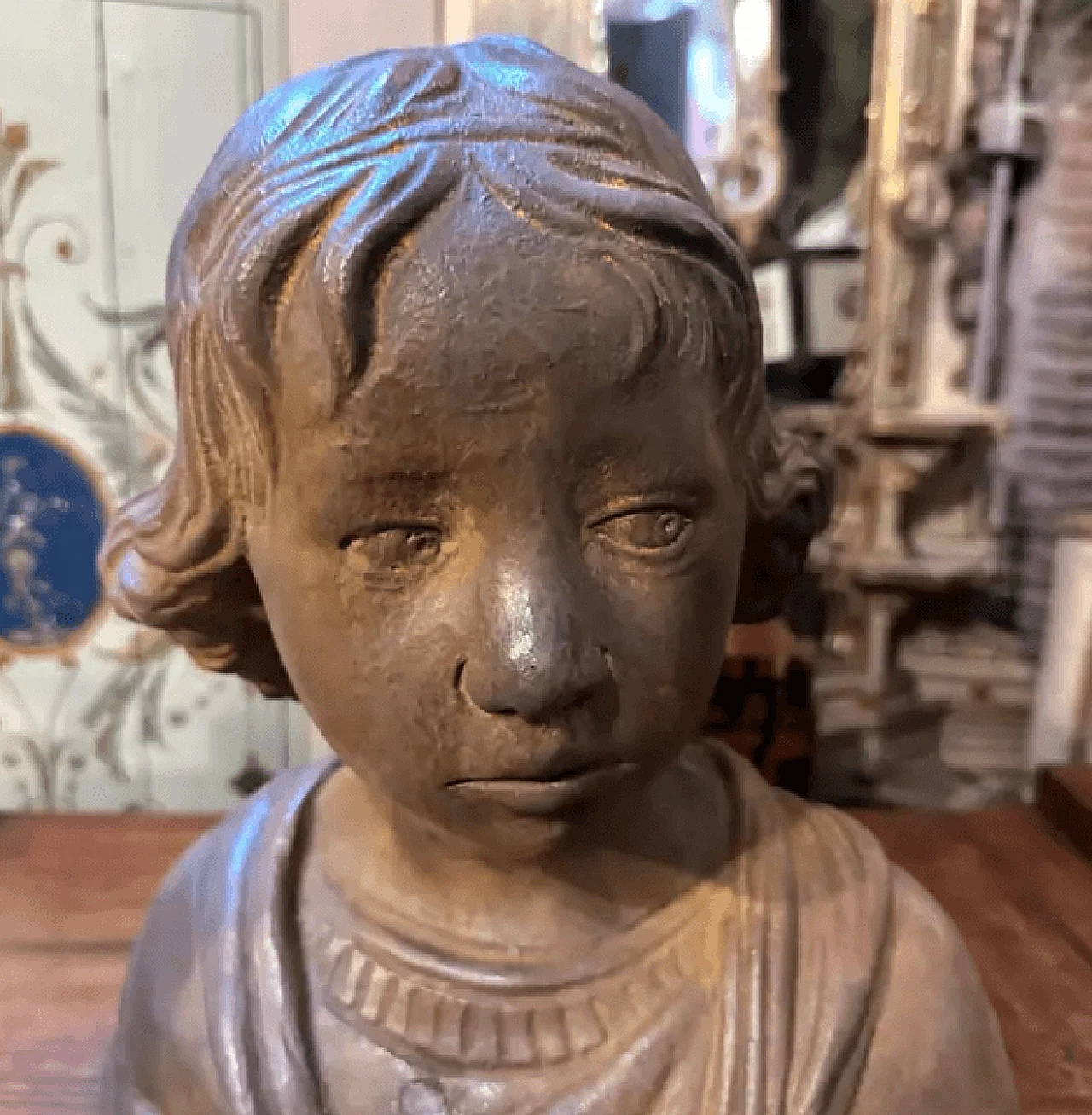 Bust of young girl in Sicilian handmade terracotta, 1930s 2