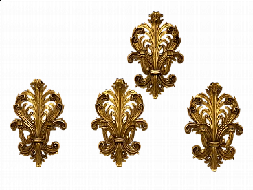 4 Two-light gilded wooden wall sconces, 1960s
