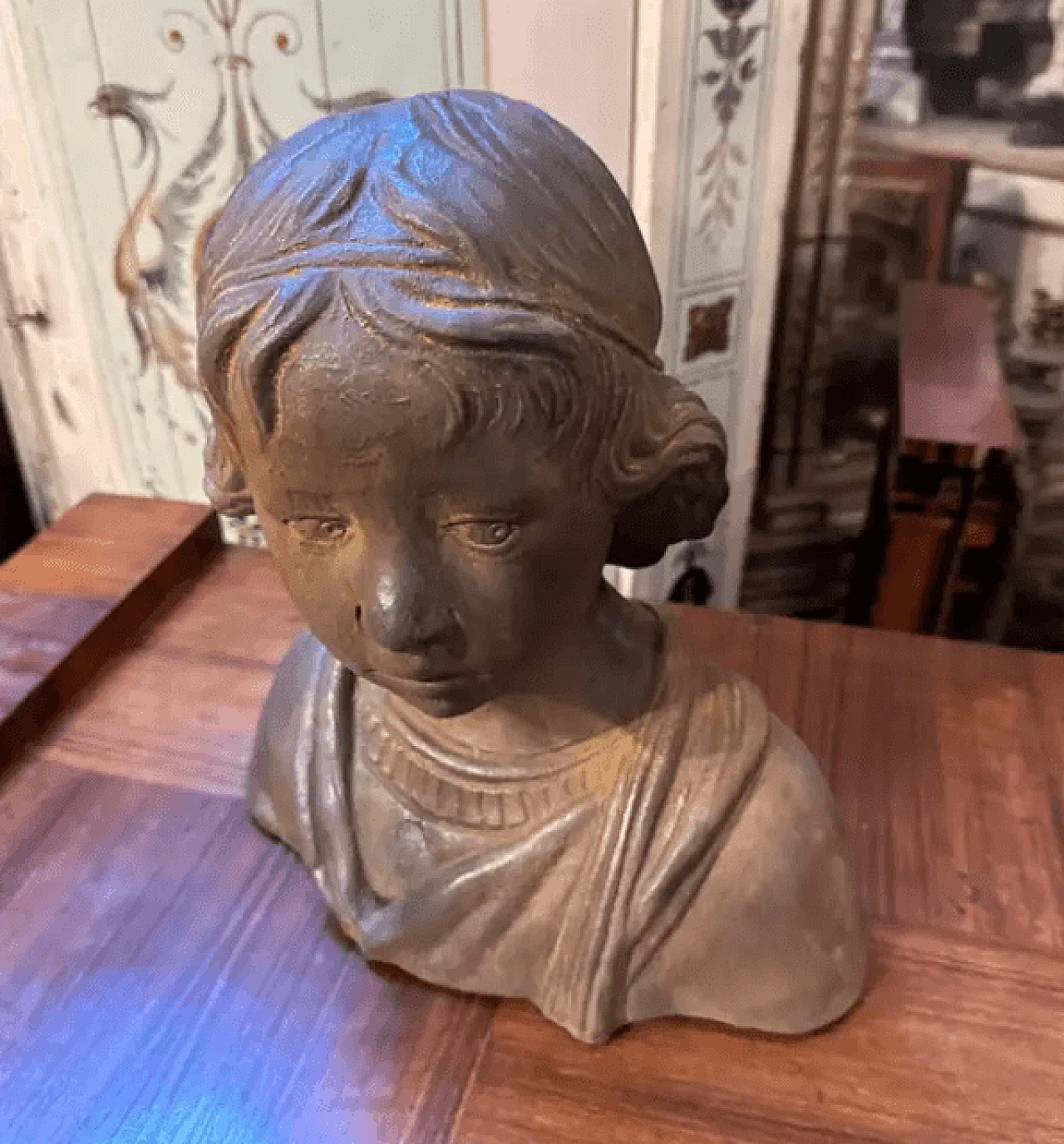 Bust of young girl in Sicilian handmade terracotta, 1930s 4