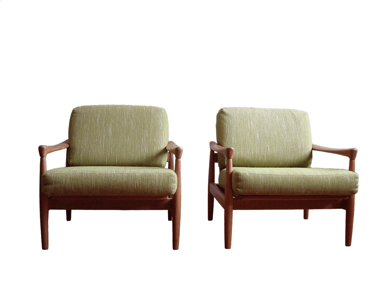 Coppia di sedie in legno e tessuto di  Erik Wørtz per Ikea, anni '60 10