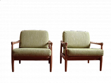 Pair of wooden and fabric chairs by Erik Wørtz for Ikea, 1960s