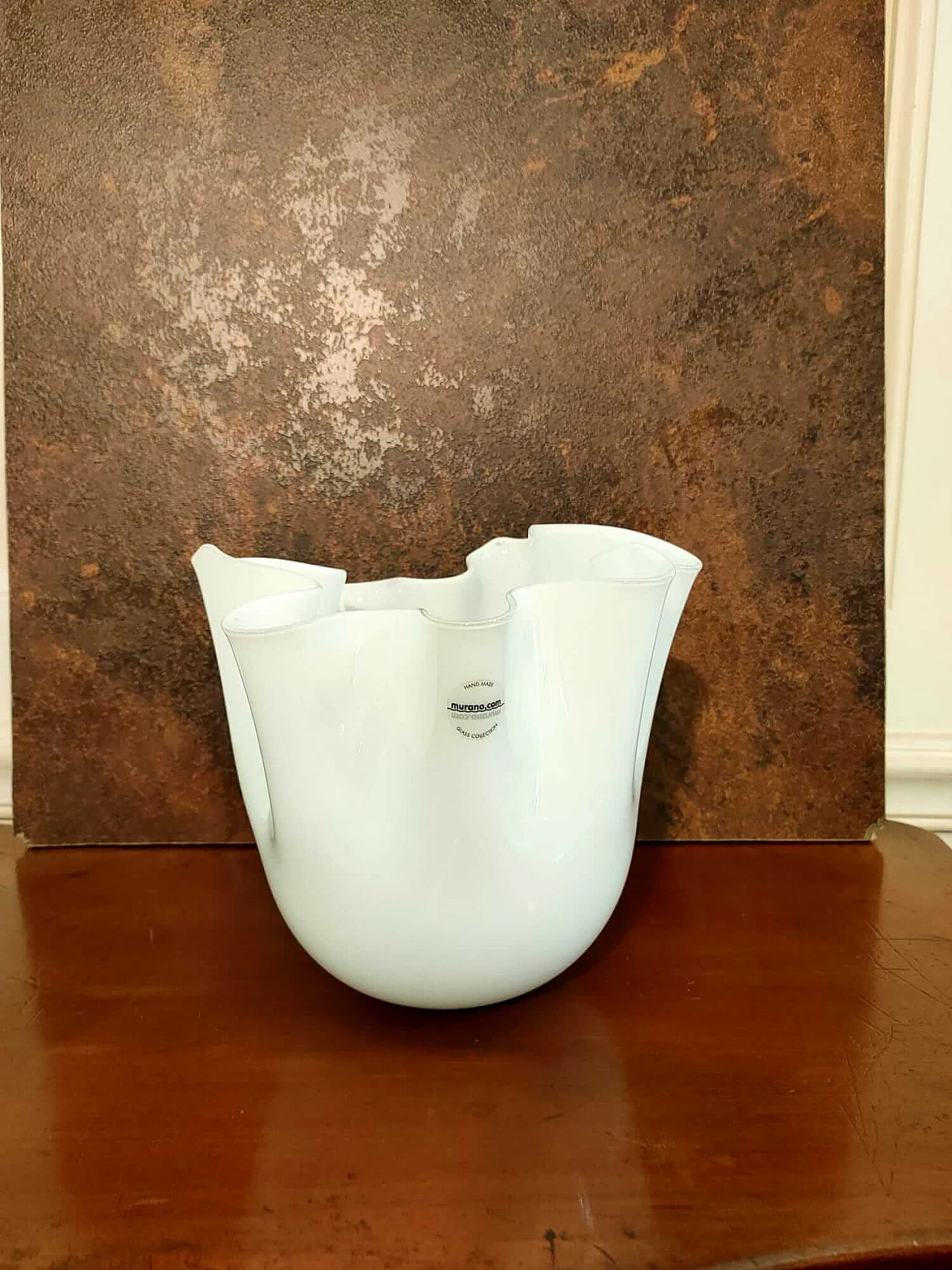White Murano opaline glass Fazzoletto vase 2
