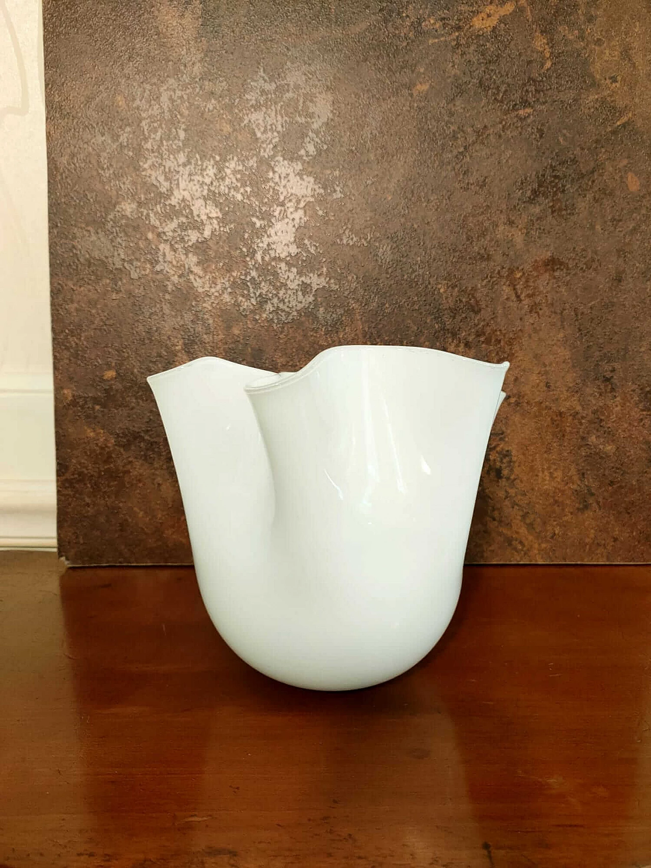 3 Vasi Fazzoletto in vetro di Murano opalino bianco 4