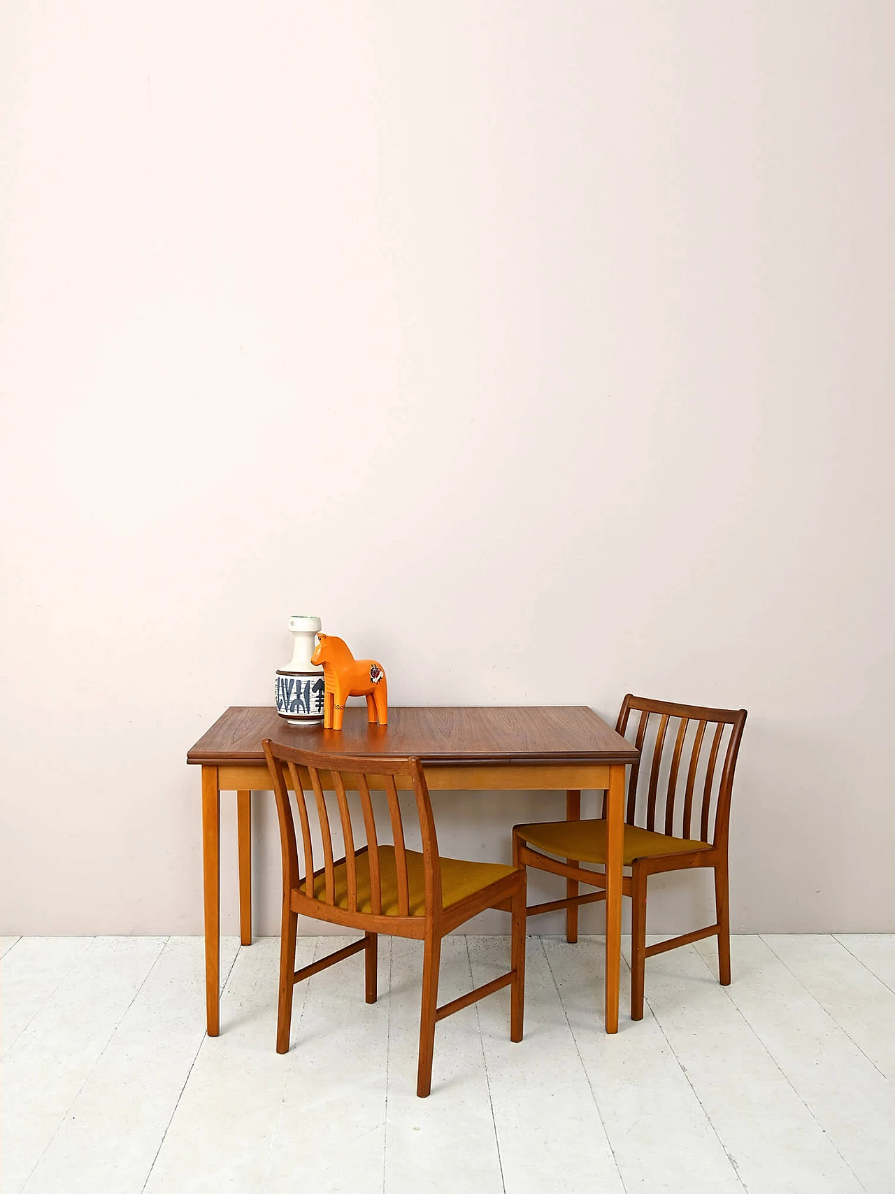 Scandinavian light wood and teak extendable table, 1960s 1