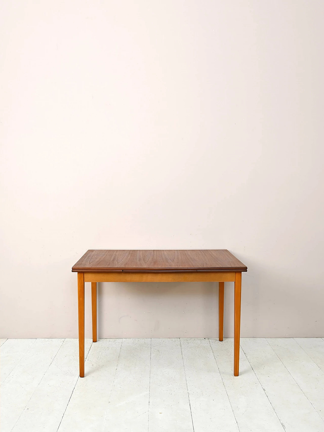 Scandinavian light wood and teak extendable table, 1960s 2