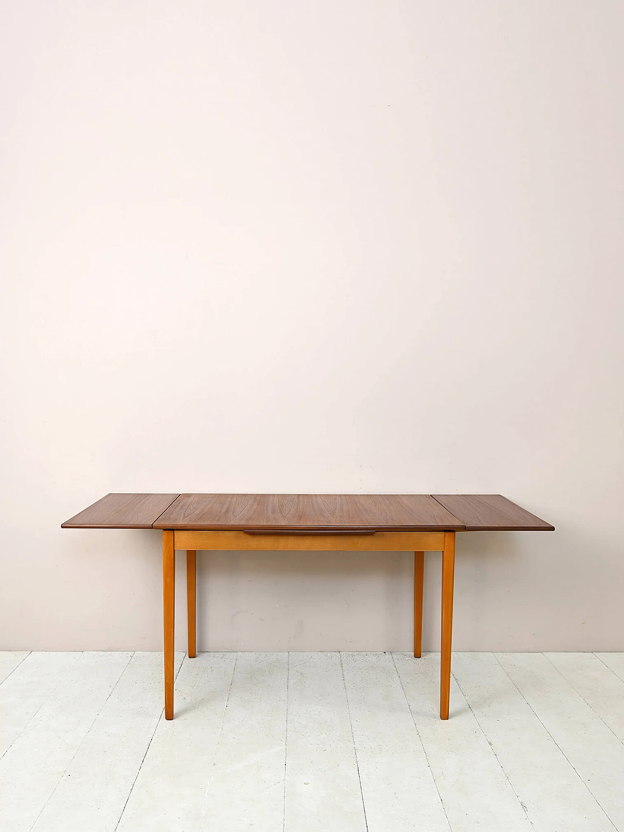 Tavolo scandinavo allungabile in legno chiaro e teak, anni '60 3
