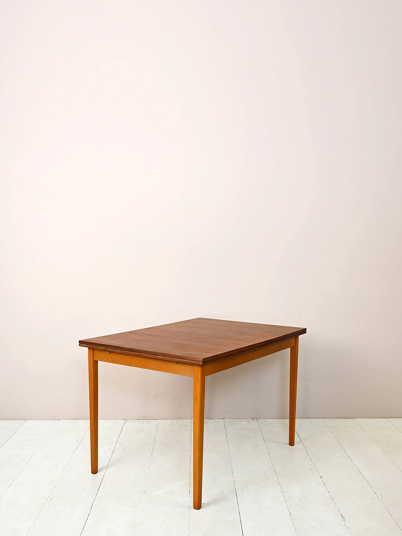 Scandinavian light wood and teak extendable table, 1960s 4