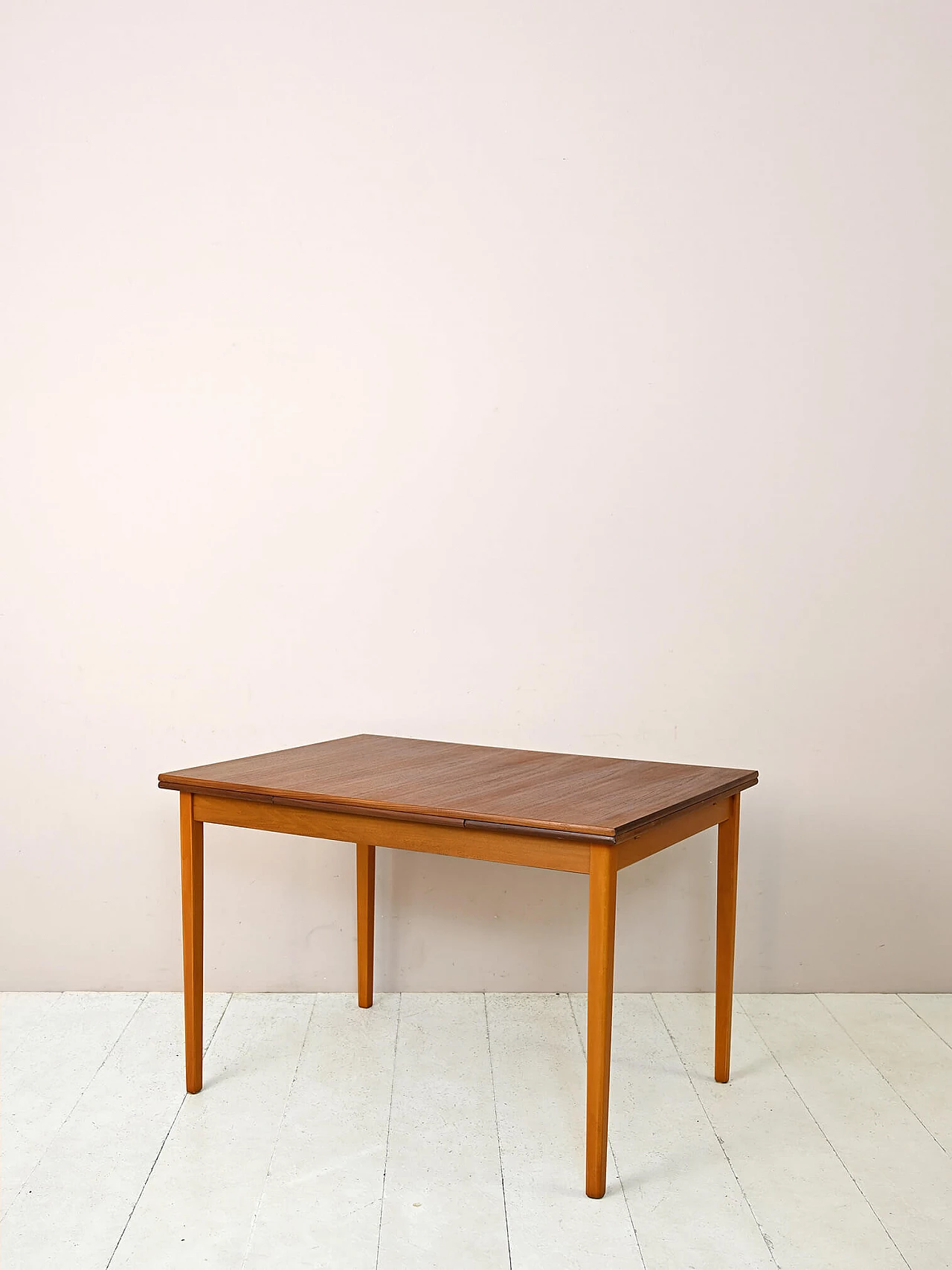 Tavolo scandinavo allungabile in legno chiaro e teak, anni '60 5