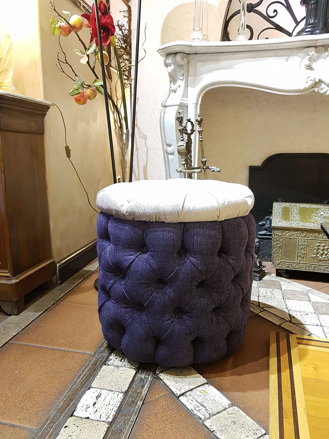 Capitonné fabric pouf, 2000s 2