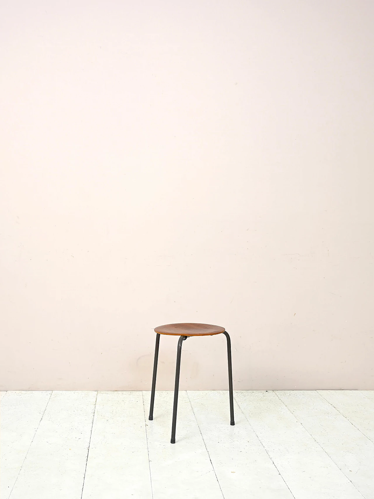 Swedish tubular metal and teak veneered wood stool, 1960s 1