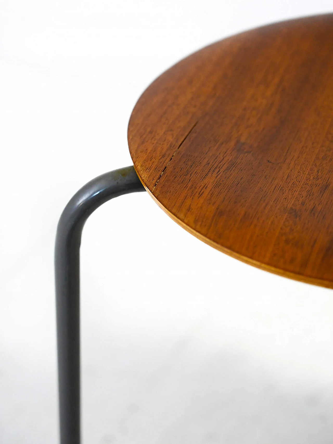 Swedish tubular metal and teak veneered wood stool, 1960s 3