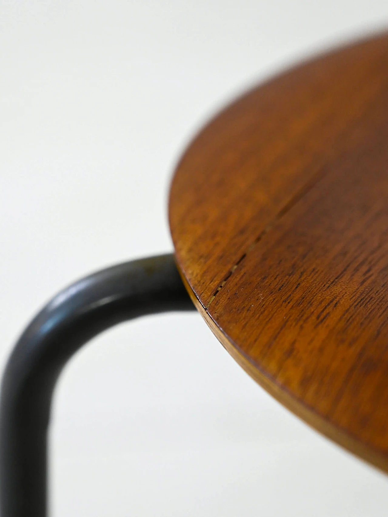 Swedish tubular metal and teak veneered wood stool, 1960s 4