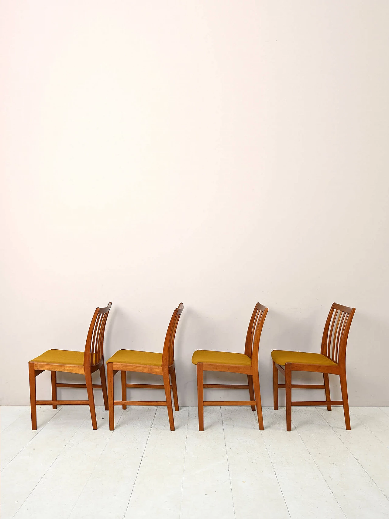 4 Scandinavian teak chairs with upholstered seat, 1960s 2
