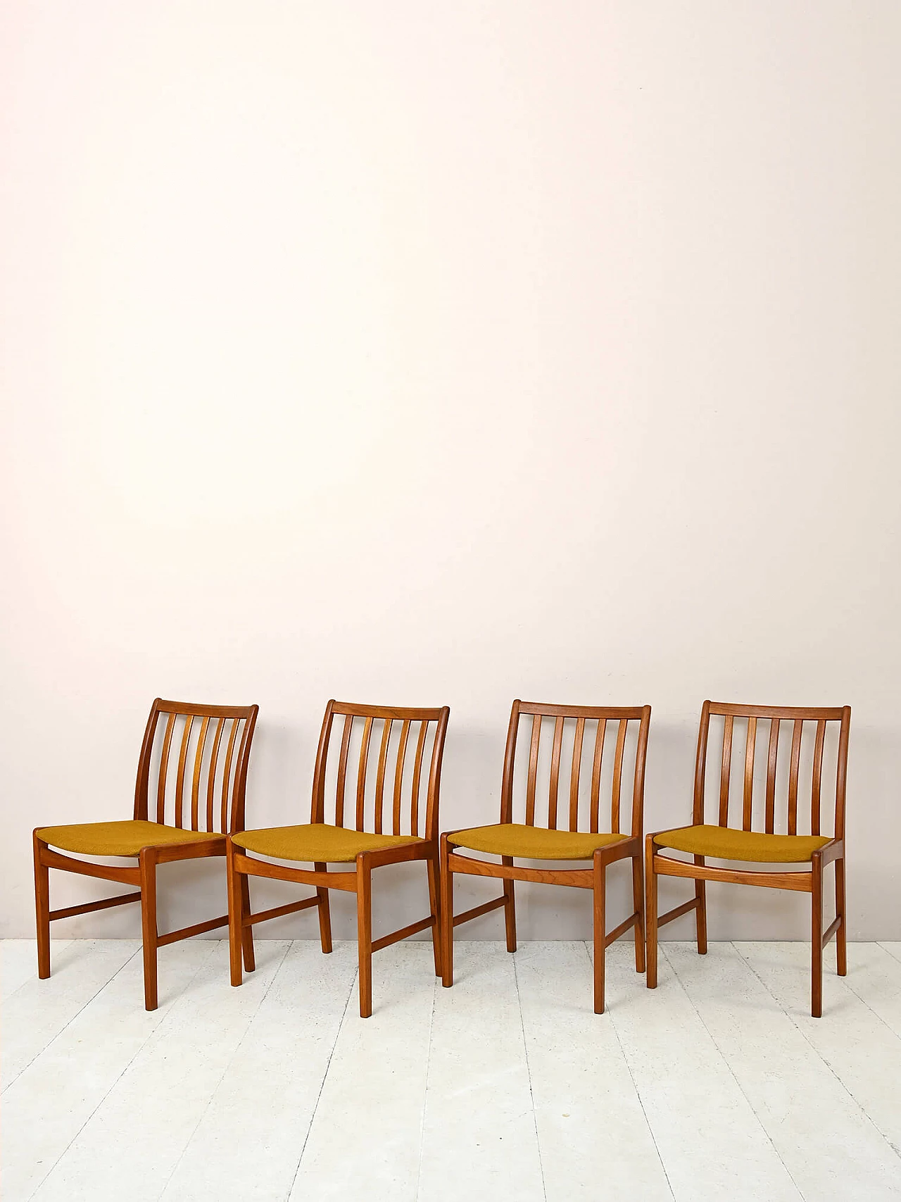 4 Sedie scandinave in teak con seduta imbottita, anni '60 3
