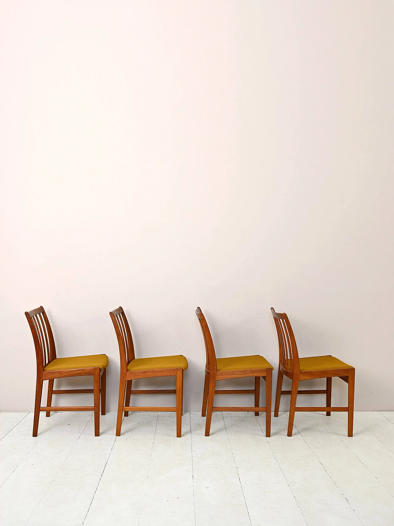 4 Scandinavian teak chairs with upholstered seat, 1960s 5