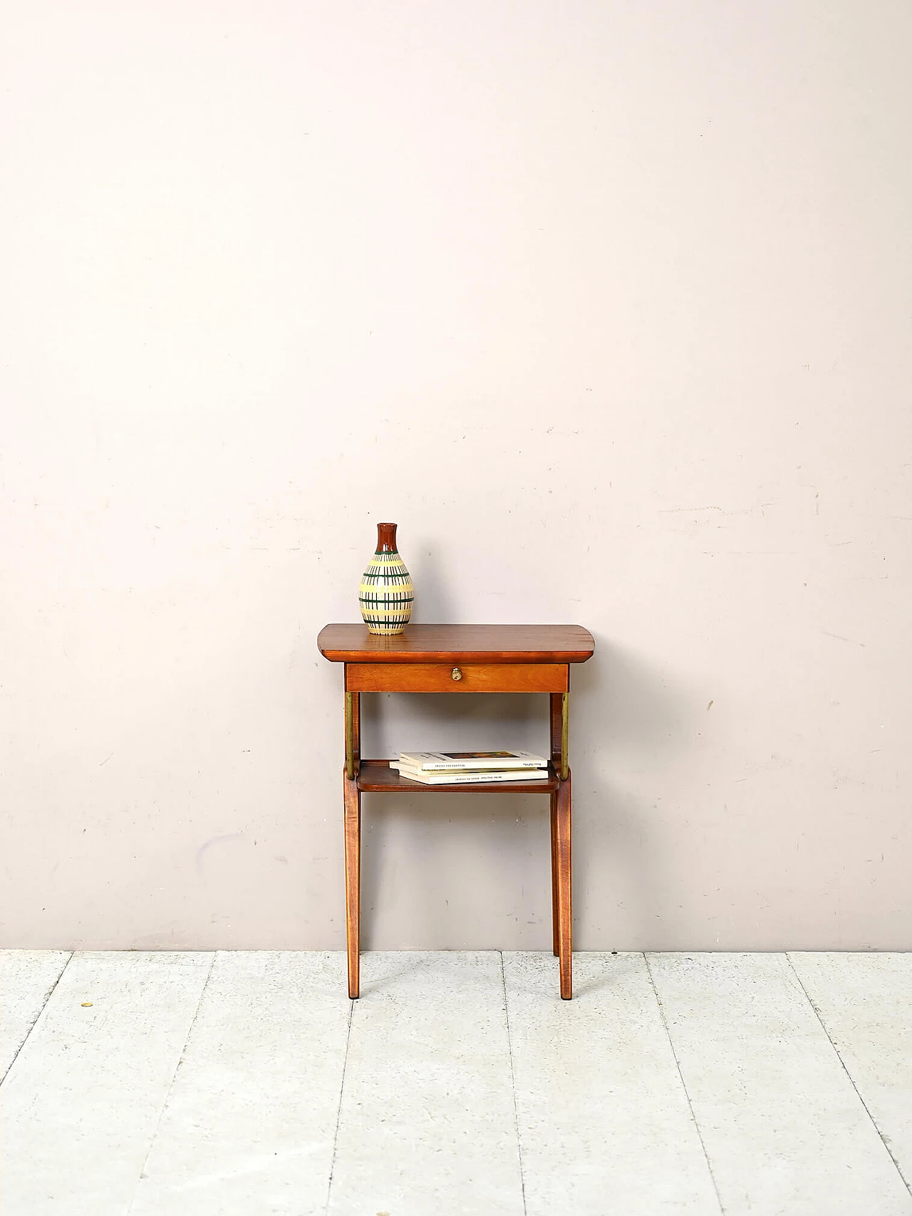 Scandinavian mahogany bedside table with brass details, 1960s 1