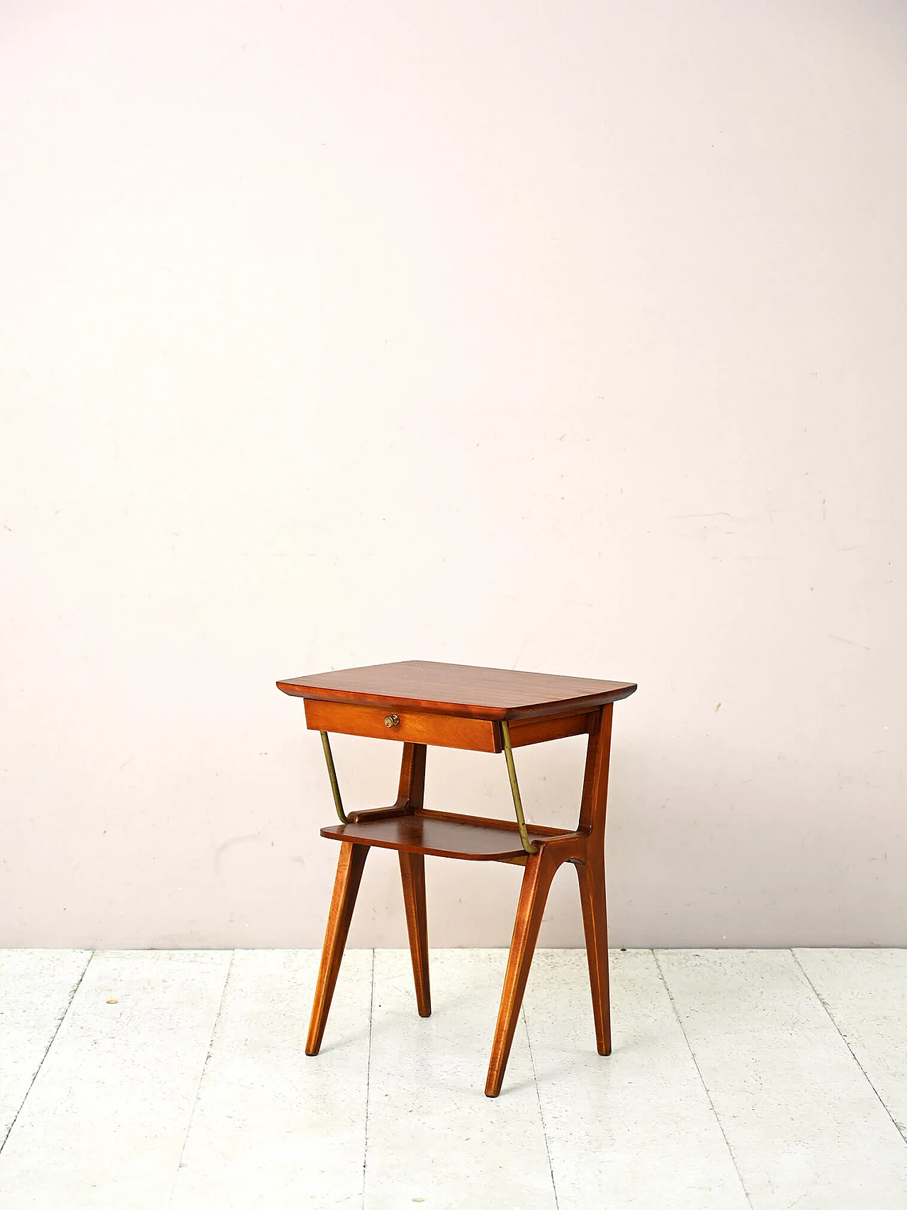 Scandinavian mahogany bedside table with brass details, 1960s 4