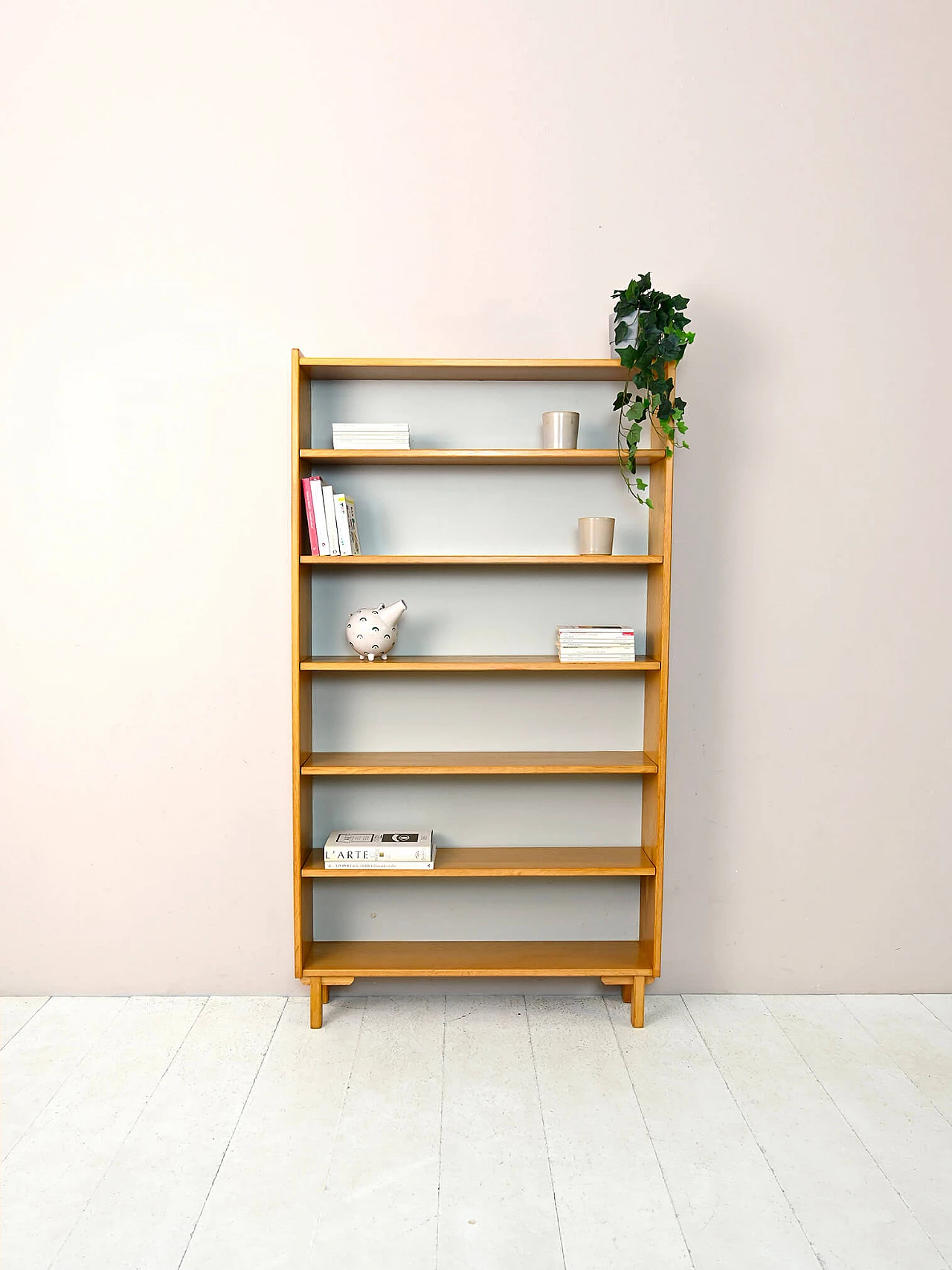 Scandinavian oak bookcase with five shelves, 1960s 1