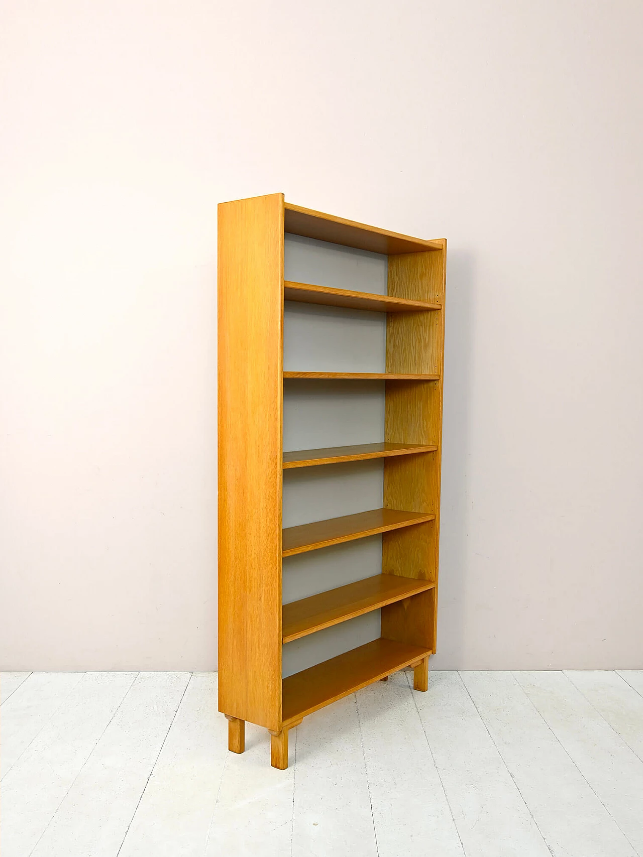 Scandinavian oak bookcase with five shelves, 1960s 3