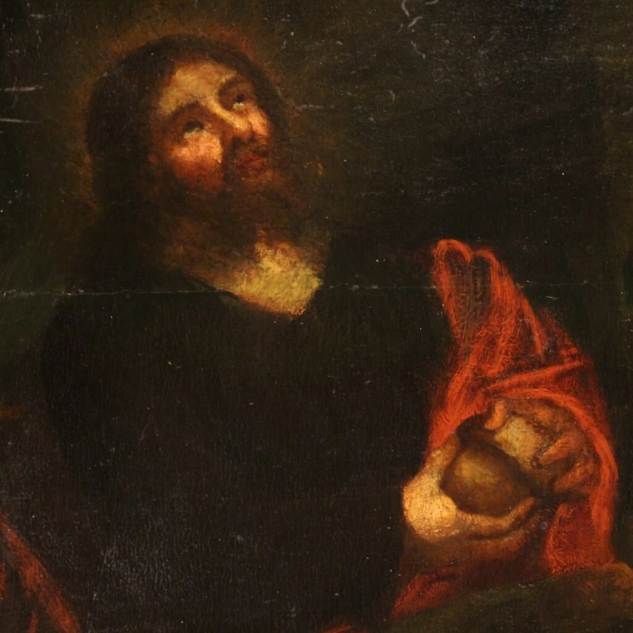 Dipinto fiammingo raffigurante Cena in Emmaus, olio su tavola, '700 19