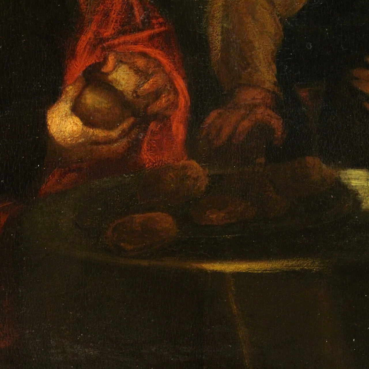Dipinto fiammingo raffigurante Cena in Emmaus, olio su tavola, '700 23