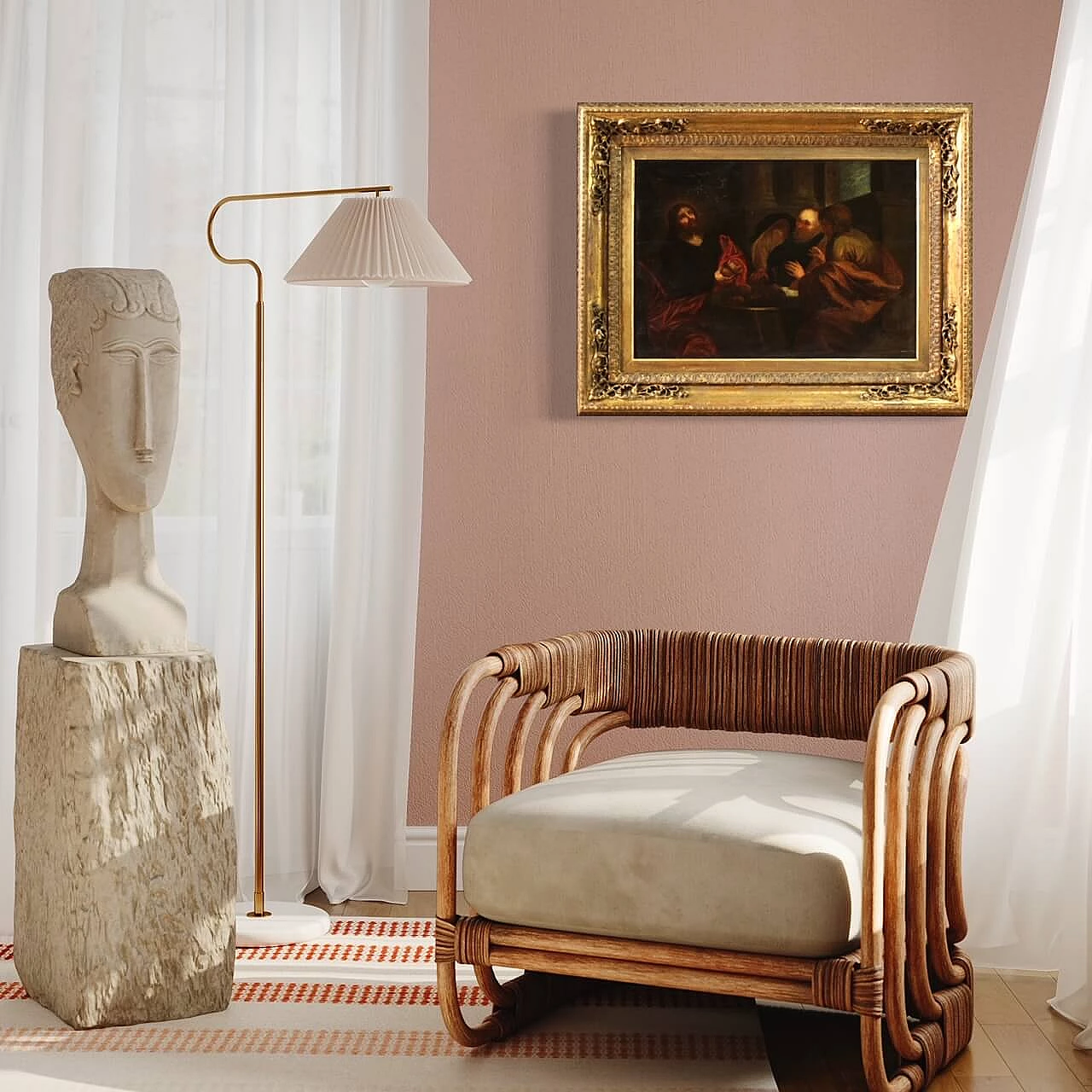 Dipinto fiammingo raffigurante Cena in Emmaus, olio su tavola, '700 25