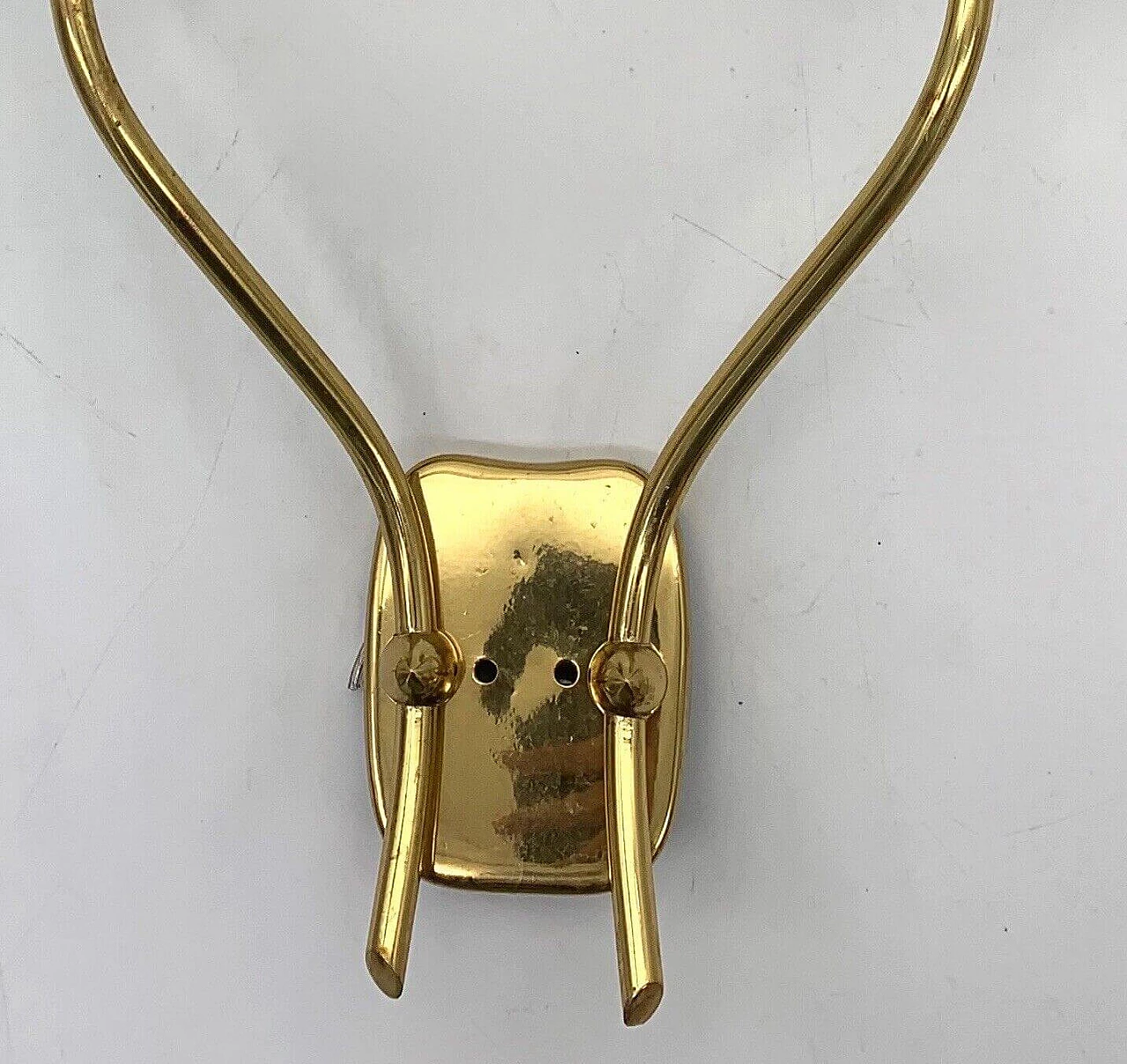 Pair of two-light iron and brass wall sconces attributed to Stilnovo, 1960s 3