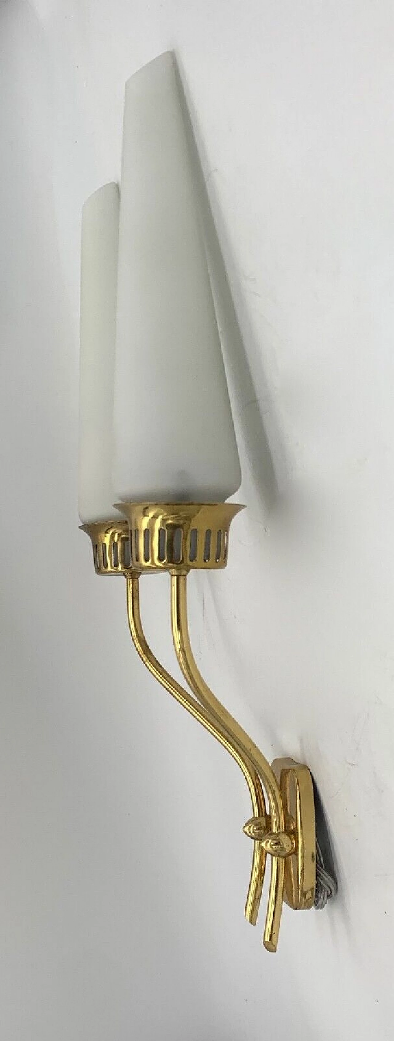 Pair of two-light iron and brass wall sconces attributed to Stilnovo, 1960s 4