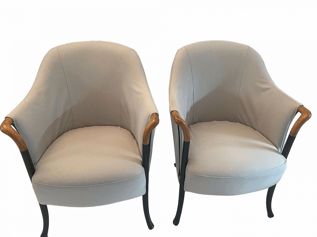 Coppia di poltrone Progetti in legno, ferro e tessuto di Giorgetti, anni '80 8