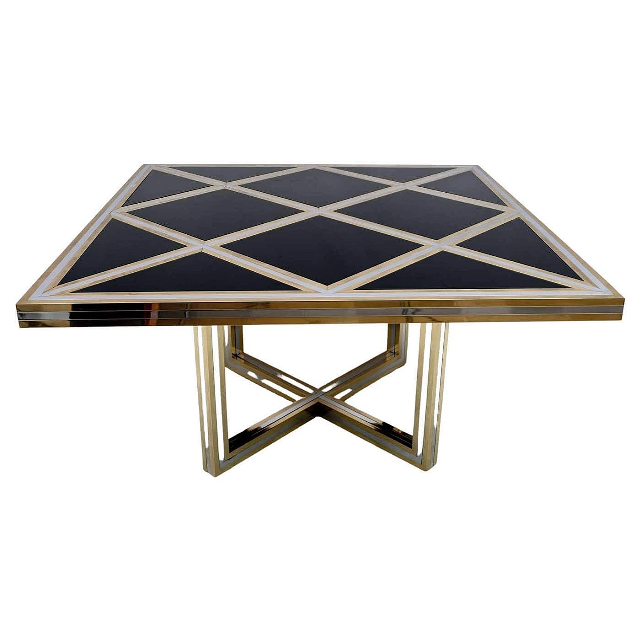 Black glass, brass and chrome table by Romeo Rega for Metalarte, 1970s 1