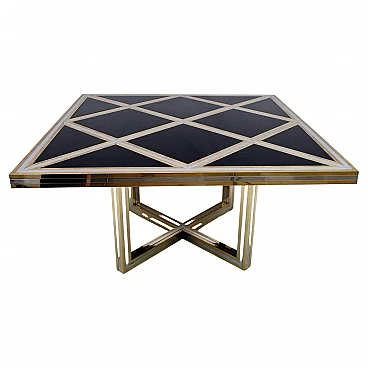 Black glass, brass and chrome table by Romeo Rega for Metalarte, 1970s