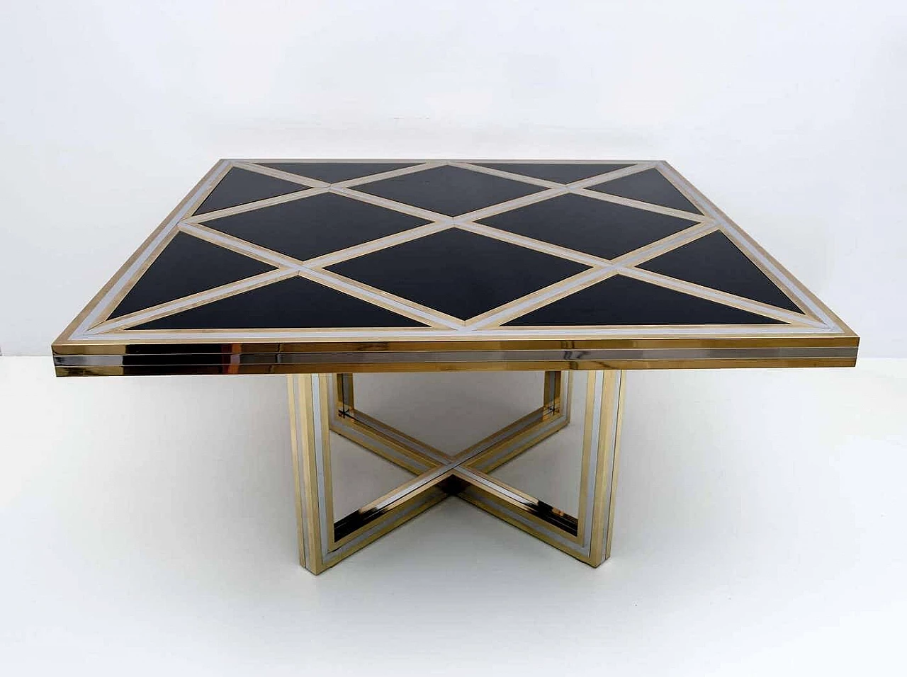 Black glass, brass and chrome table by Romeo Rega for Metalarte, 1970s 2