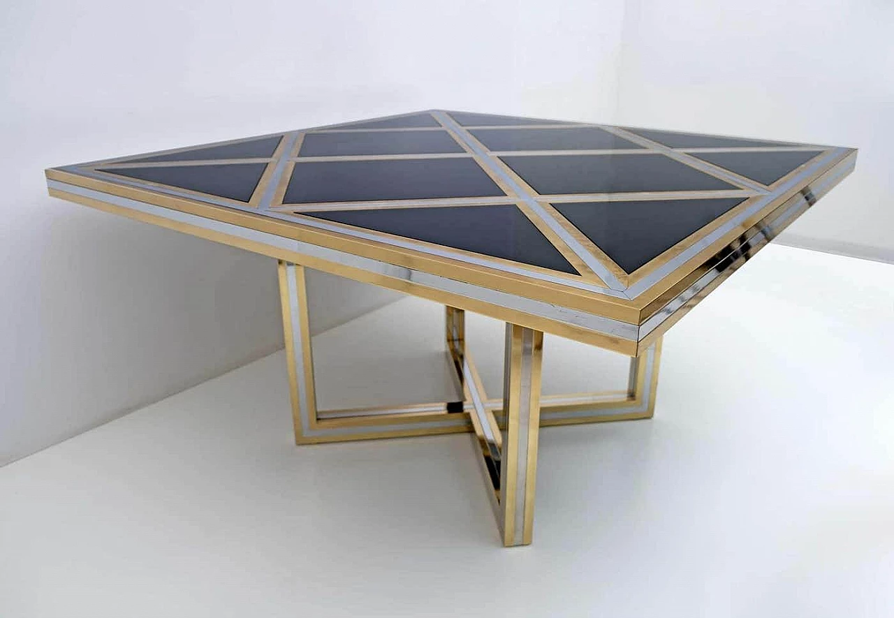 Black glass, brass and chrome table by Romeo Rega for Metalarte, 1970s 5