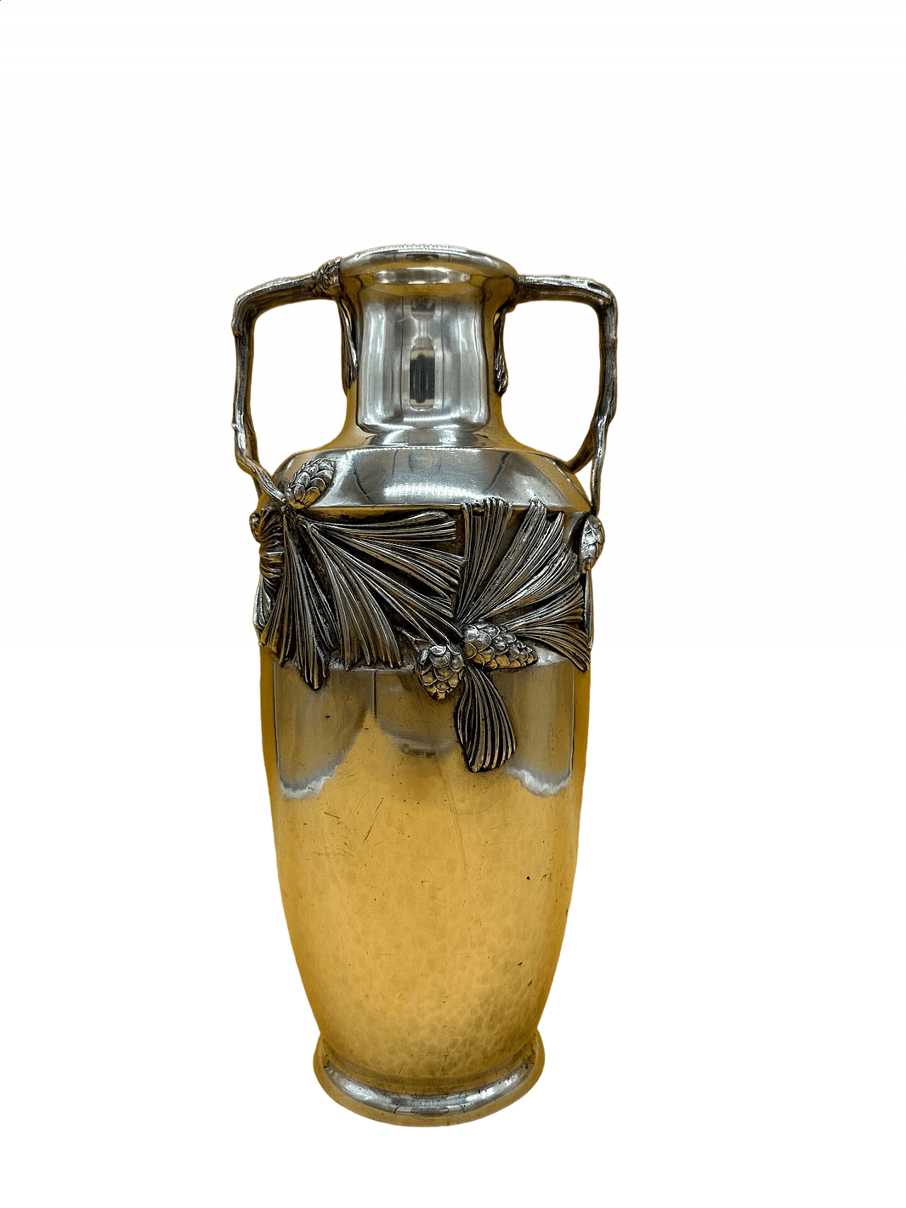 Vaso in metallo con pigne e aghi di pino, inizio '900 4