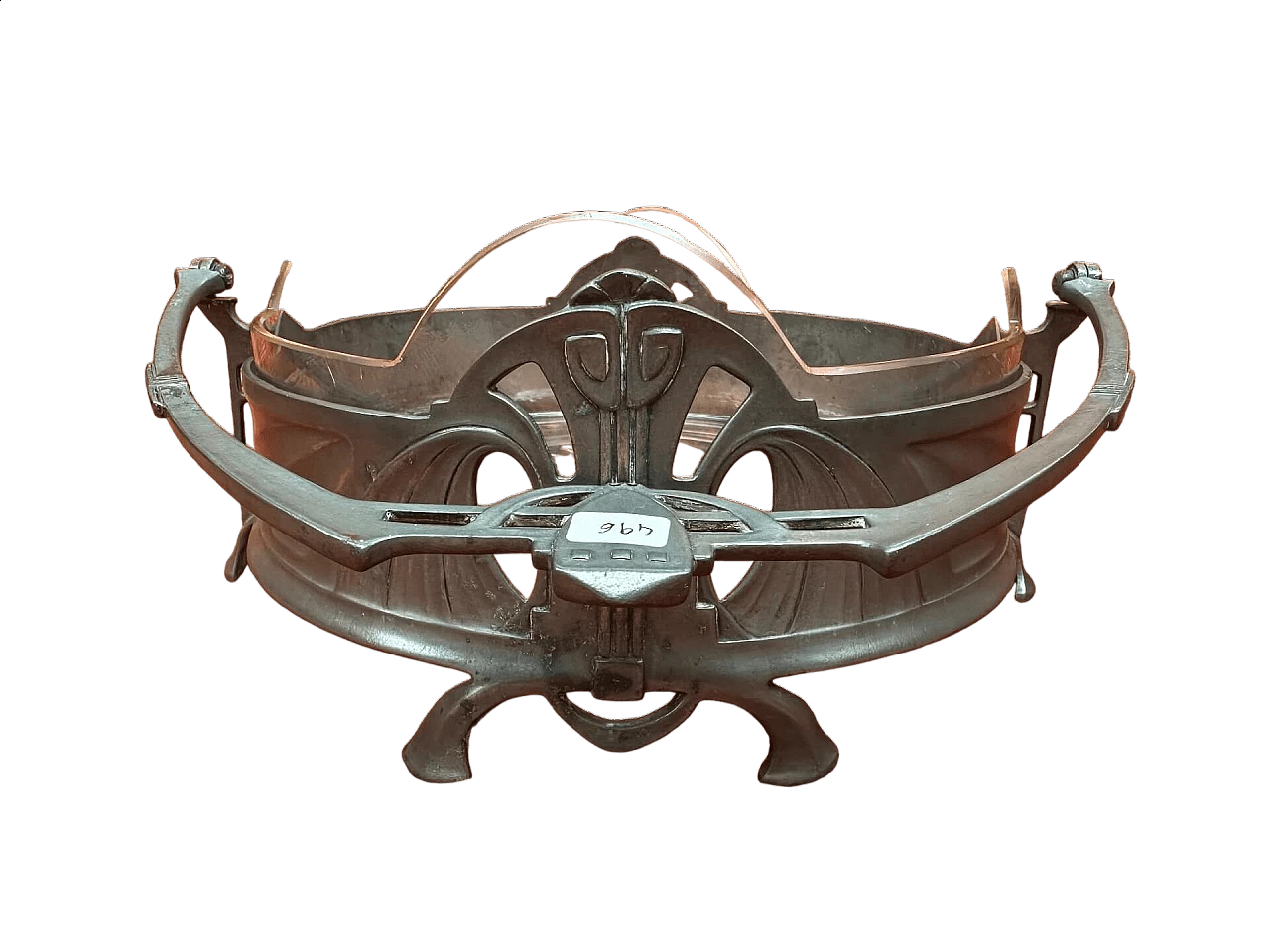 Centrotavola in peltro con vaschetta in cristallo di Juventa, inizio '900 4