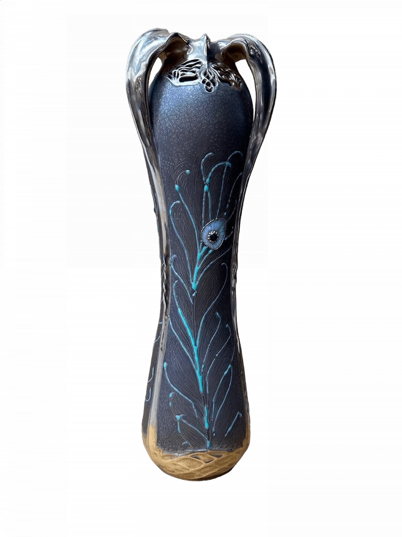 Vaso in porcellana con piume di pavone in rilievo di Amphora Bohemian, inizio '900 7