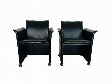 Pair of black leather Break 401 armchairs by Mario Bellini Cassina, 1970s