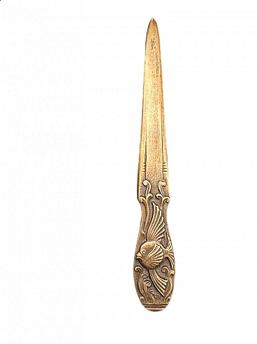 Tagliacarte Art Deco in bronzo con pesce palla, inizio '900