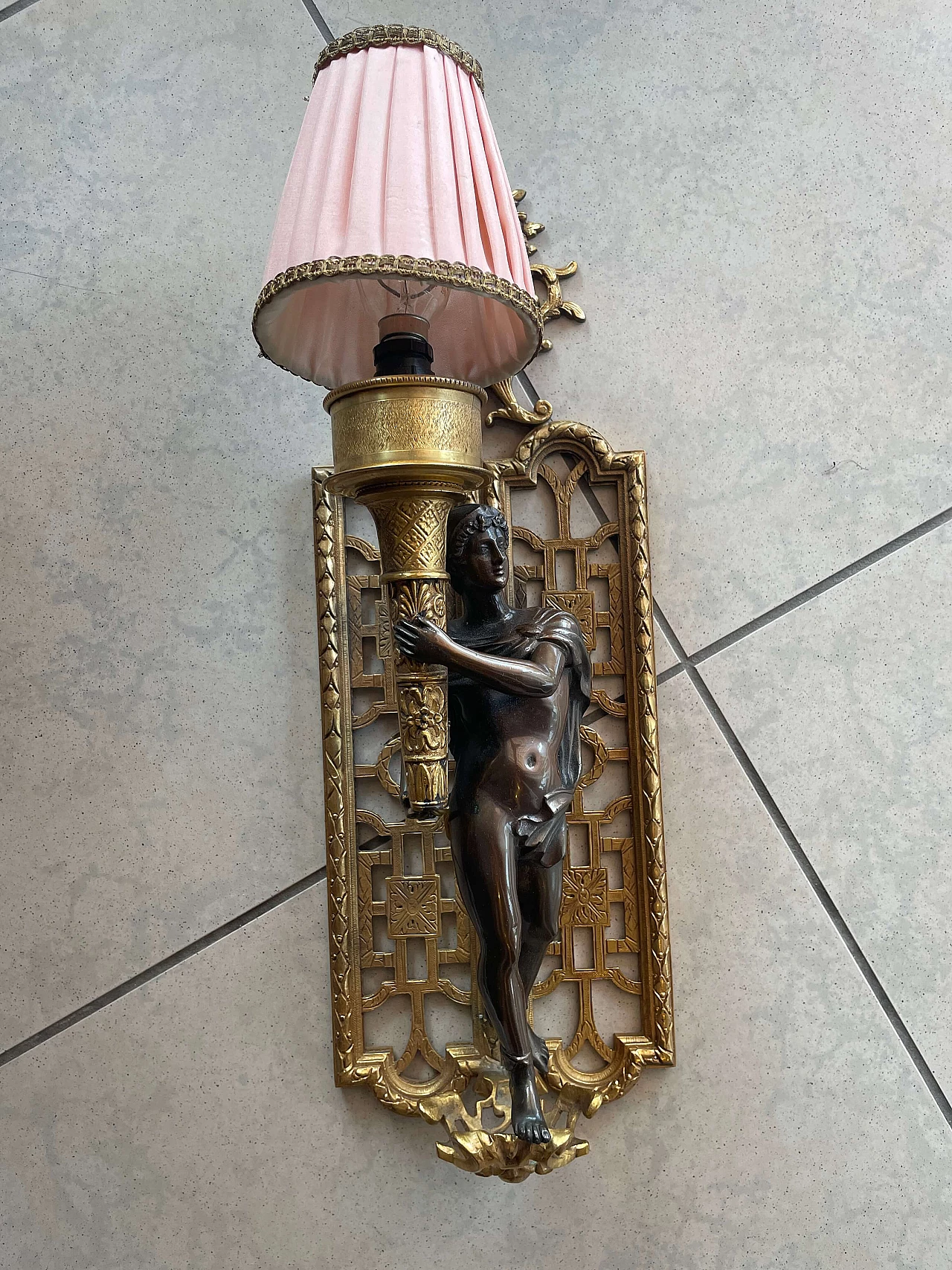 Empire-style wall sconce with bronze and brass statue, 1960s 1