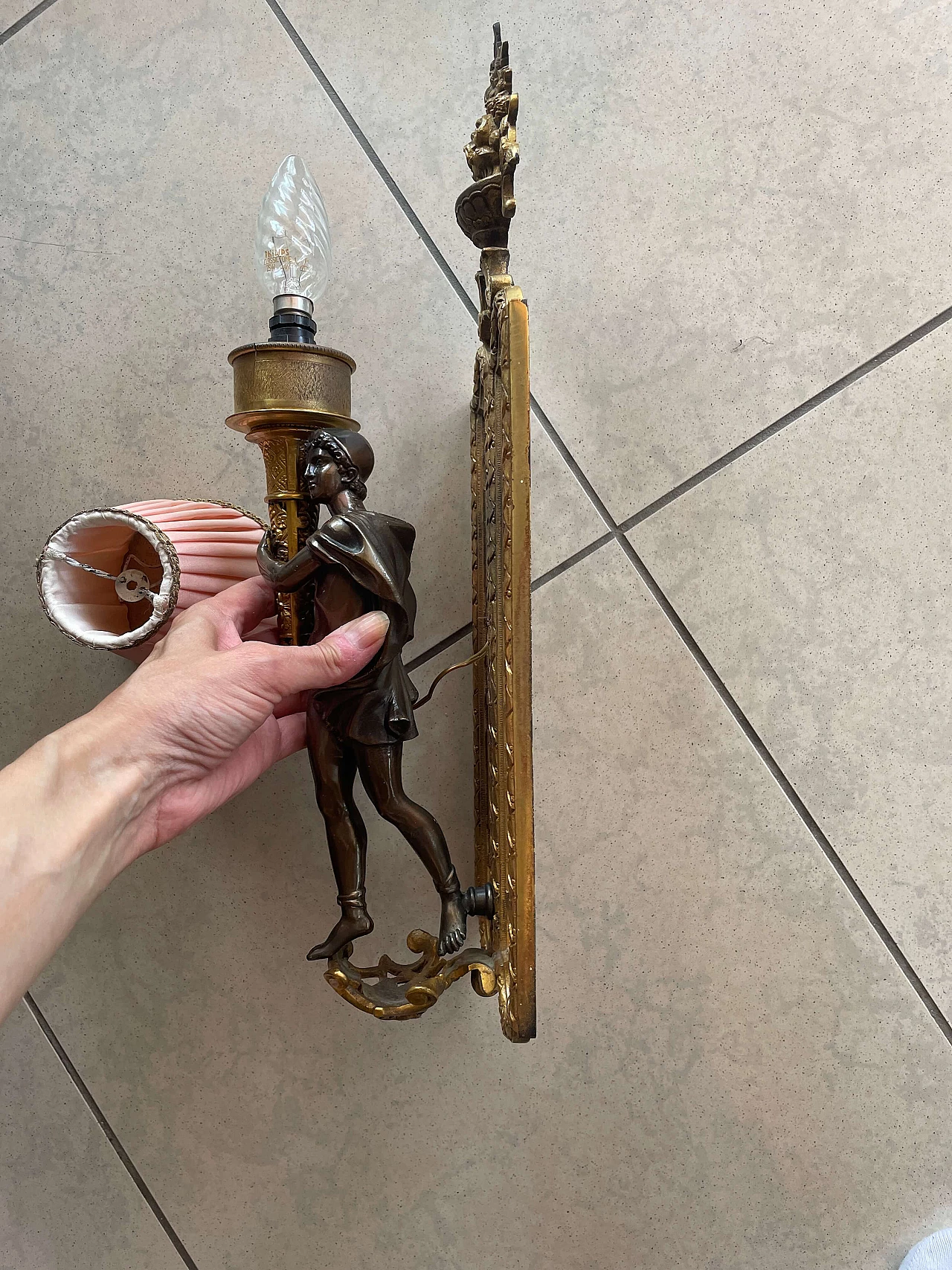 Empire-style wall sconce with bronze and brass statue, 1960s 5