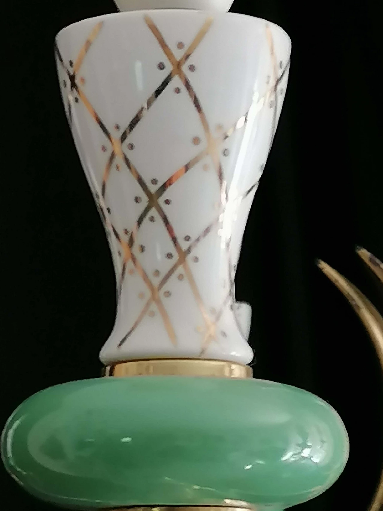 Eight-light white, green and gilded ceramic chandelier, 1950s 8