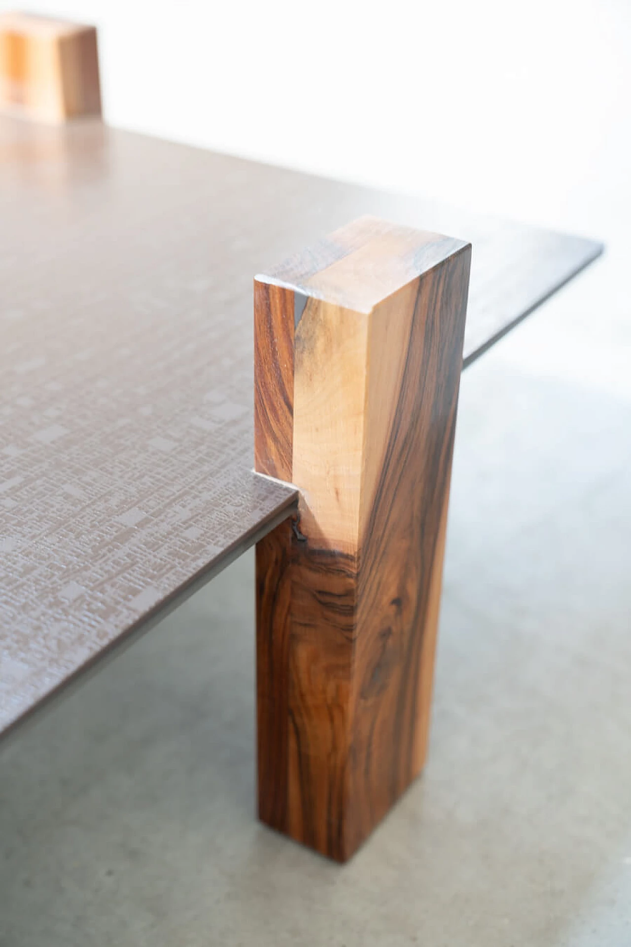 Handcrafted coffee table with ceramic glass top and walnut legs, 1960s 4